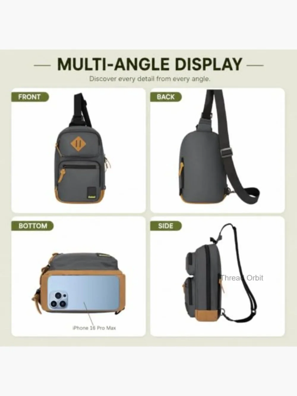 Waterproof Lightweight Sling Crossbody Bag with Multi-Pockets